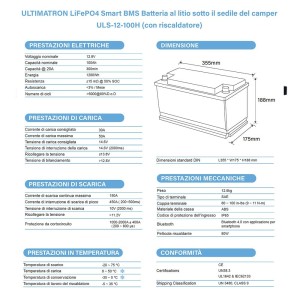 Ultimatron LiFePO4 12V 100Ah ULS-12-100H Lithium Battery BMS Smart Bluetooth Camper Van