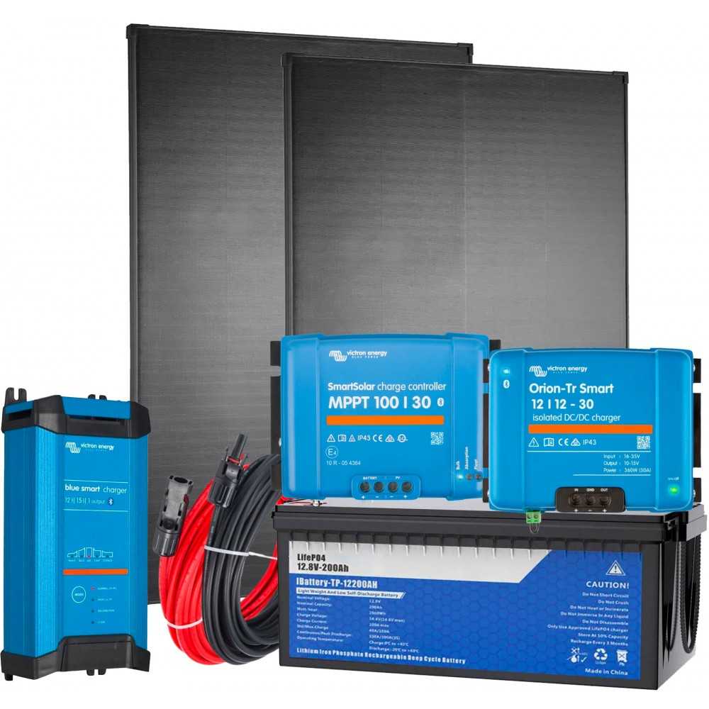 Camper Boat Kit N0 All 12V 400W + LiFePO4 200Ah + SmartSolar MPPT 100/30 + Cable Kit Storage 2560Wh