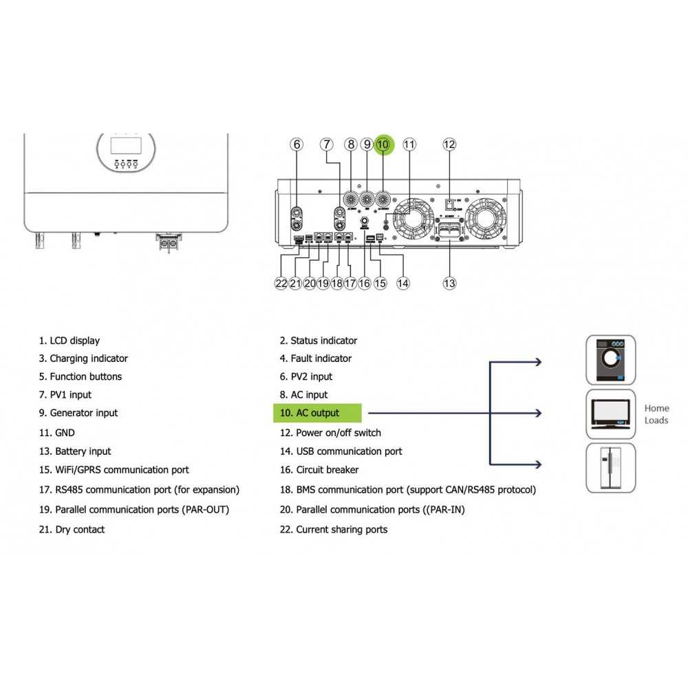 Growatt SPF 6000 ES Plus 6kW 48Vdc Single Phase Hybrid Inverter Off-grid All in One