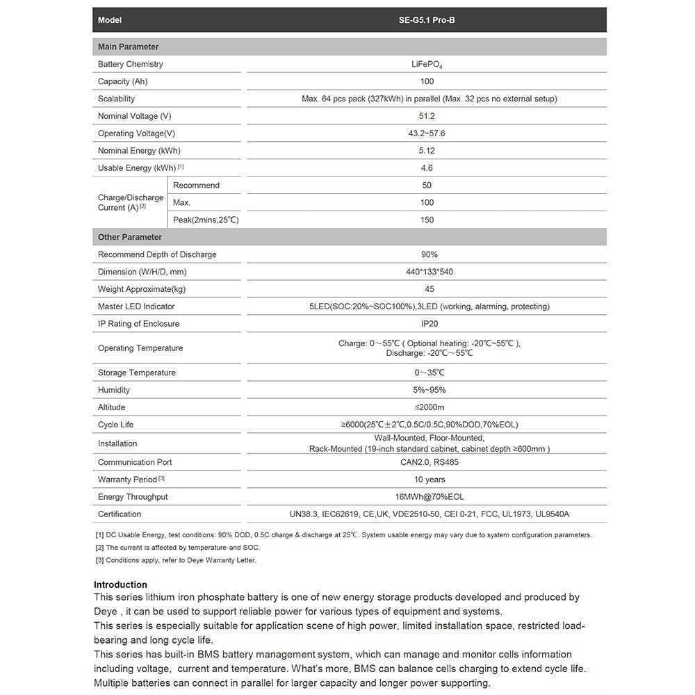 DEYE Sistema di accumulo 20.48kWh inverter 6kW SG03LP1 + 4 SE-G5.1 Pro-B