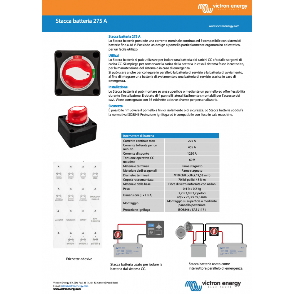 Victron battery switch 275A 12-24-48v Staccabatterie HD