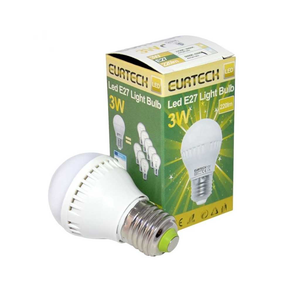 LED Bulb 3W 100-240V E27 Cold White 6000K-6500K 220Lm Min 10Pcs