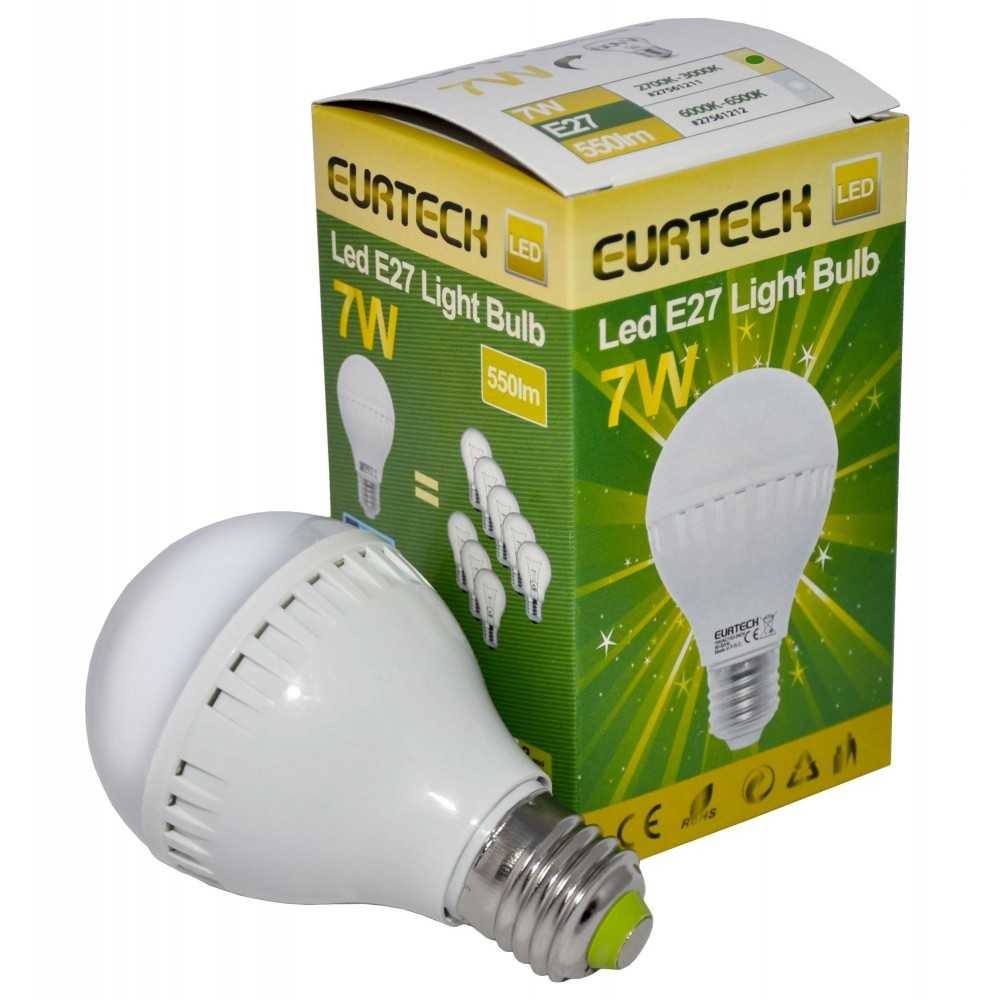 LED Bulb 7W 100-240V E27 Warm White 2700K-3000K 550Lm Min 10Pcs
