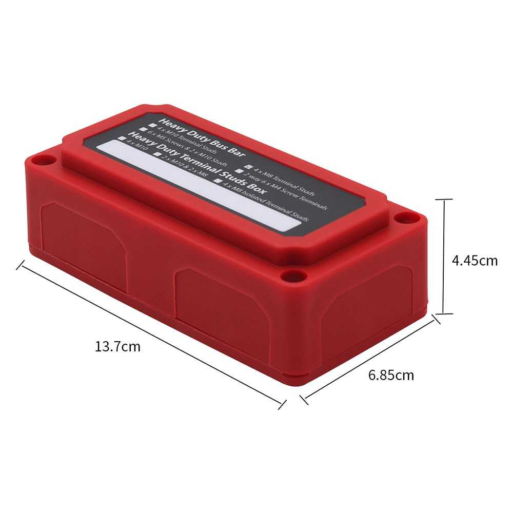 BusBar Box Rot 4xM8 Cable connection distribution box 48V max 200A Red