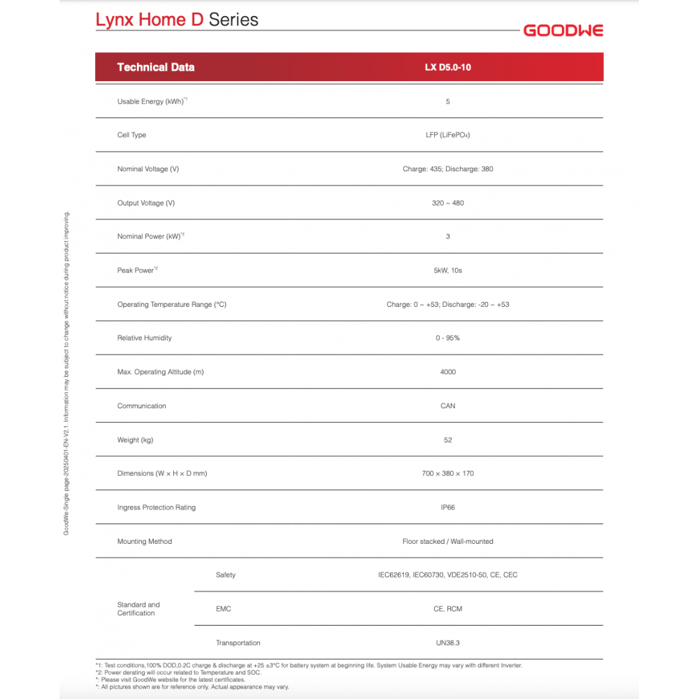 GoodWe Modulo Batteria GW-LXD5.0-10 5kWh IP66 high-voltage battery