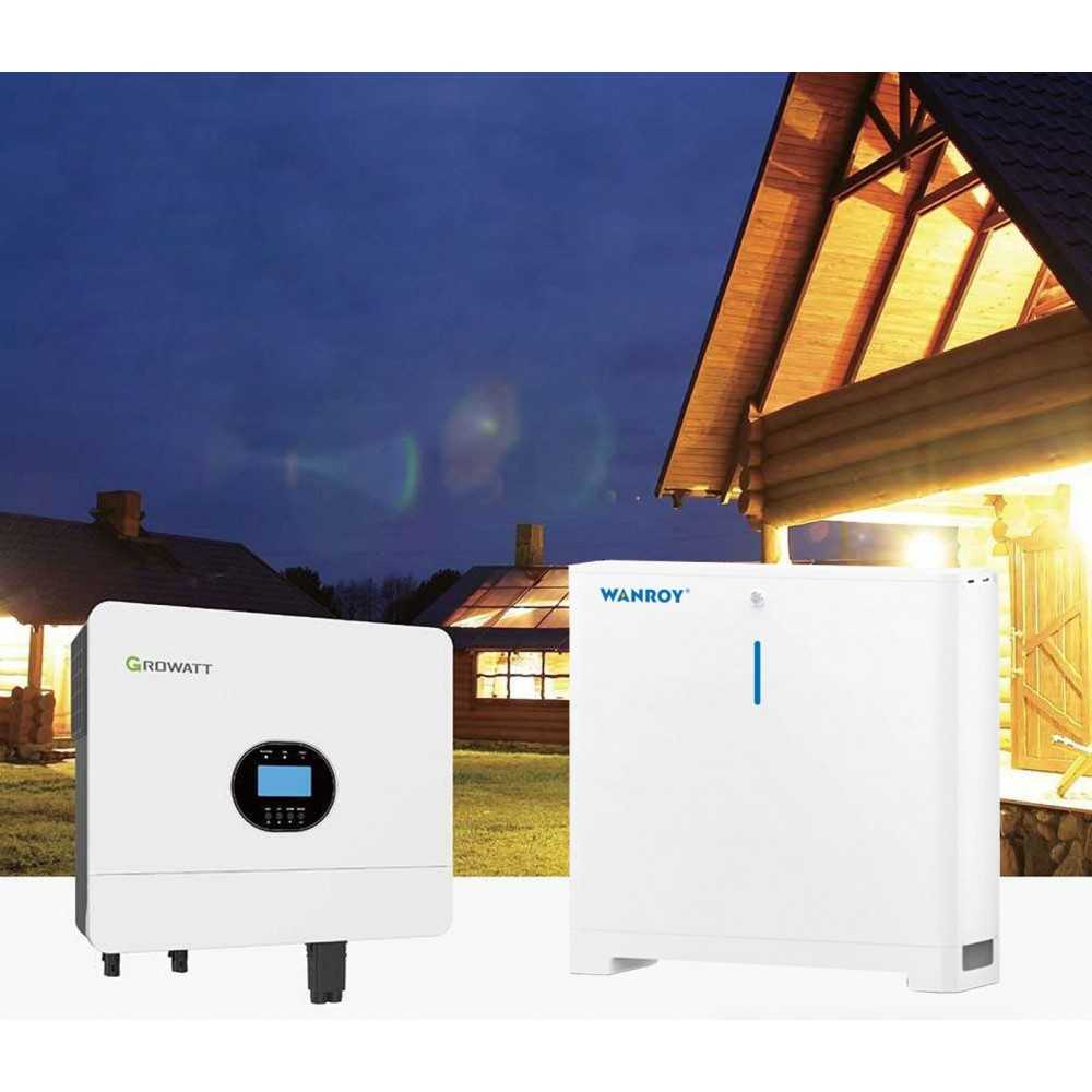 6kW 7200W PLUS 1-Phase Off-Grid Photovoltaic Kit with 5kW Growatt Wanroy Battery Storage