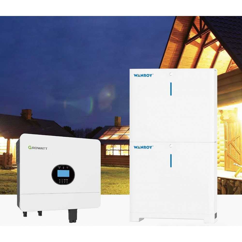 Kit fotovoltaico 6kW 7200W Monofase Off-Grid con accumulo 10kW Growatt Wanroy Per baita o casa isolata
