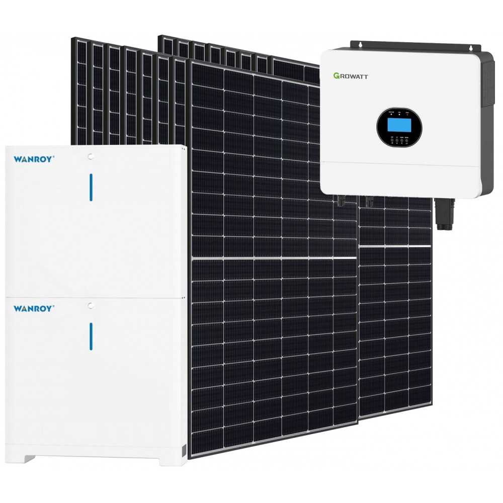 Kit fotovoltaico 6kW 7200W Monofase Off-Grid con accumulo 10kW Growatt Wanroy Per baita o casa isolata