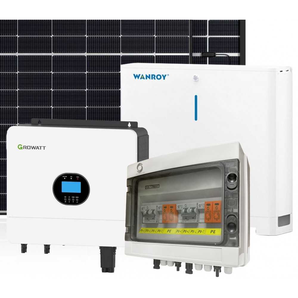 6kW 7200W PLUS 1-Phase Off-Grid Photovoltaic Kit with 5kW Growatt Wanroy Battery Storage