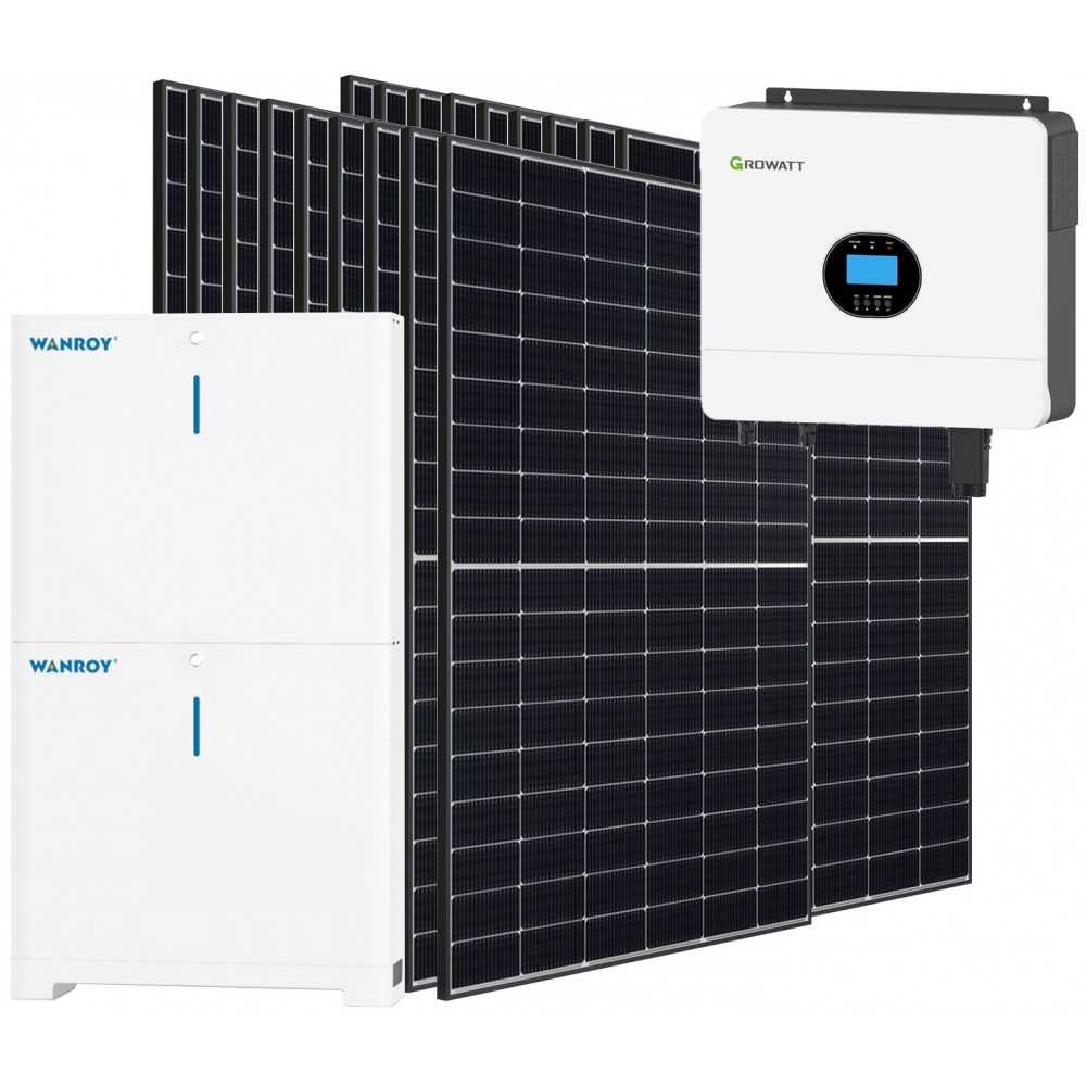 Kit fotovoltaico 6kW 8100W Monofase OFF Grid con accumulo 10kW Growatt Wanroy Per baita o casa isolata