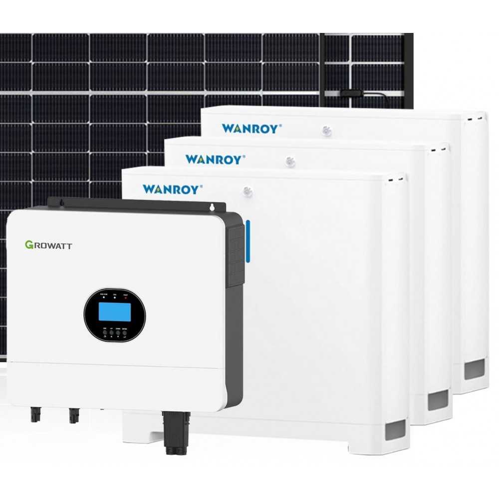 Kit fotovoltaico 6kW 8100W Monofase OFF Grid con accumulo 15kW Growatt Wanroy Per baita o casa isolata