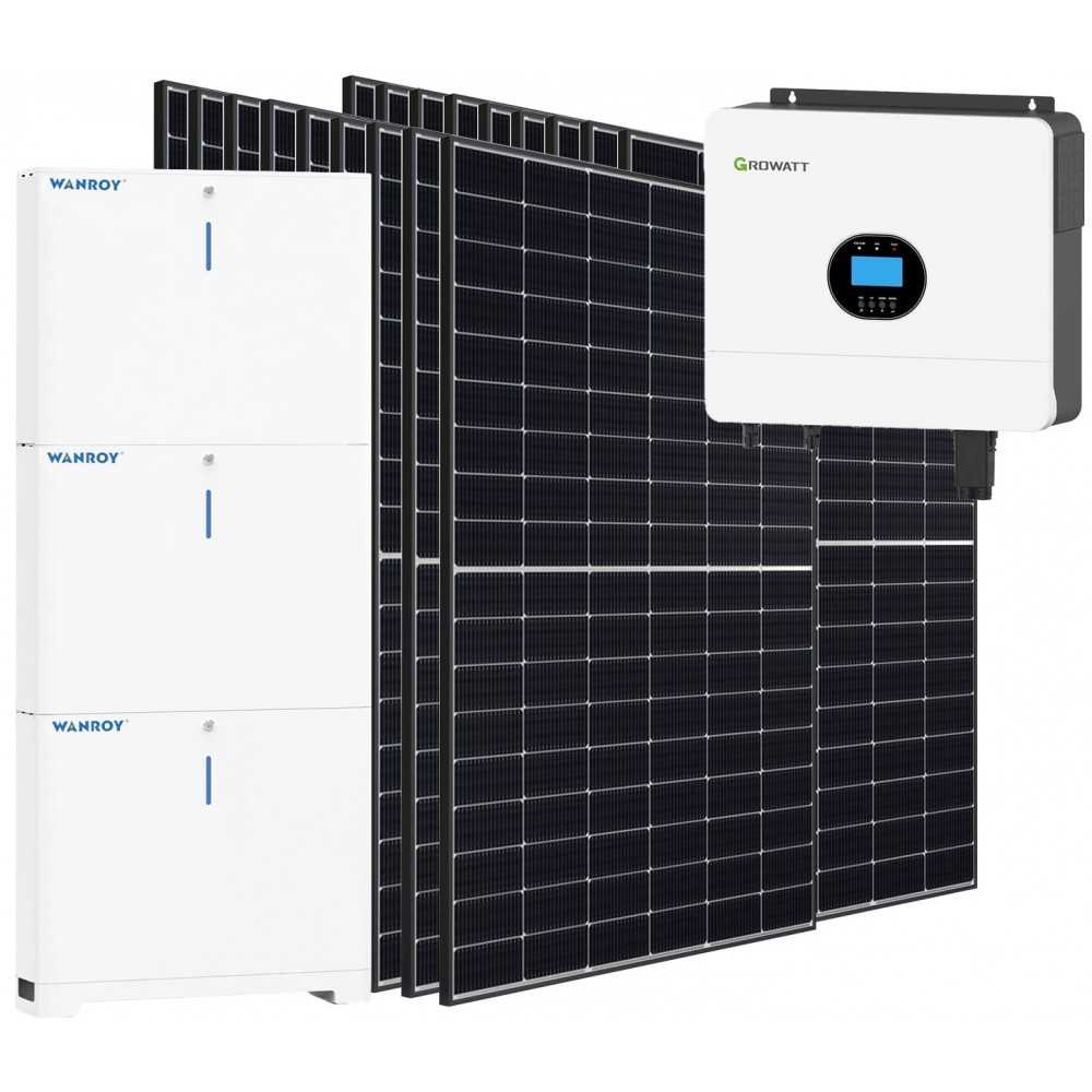 Kit fotovoltaico 6kW 8100W Monofase OFF Grid con accumulo 15kW Growatt Wanroy Per baita o casa isolata