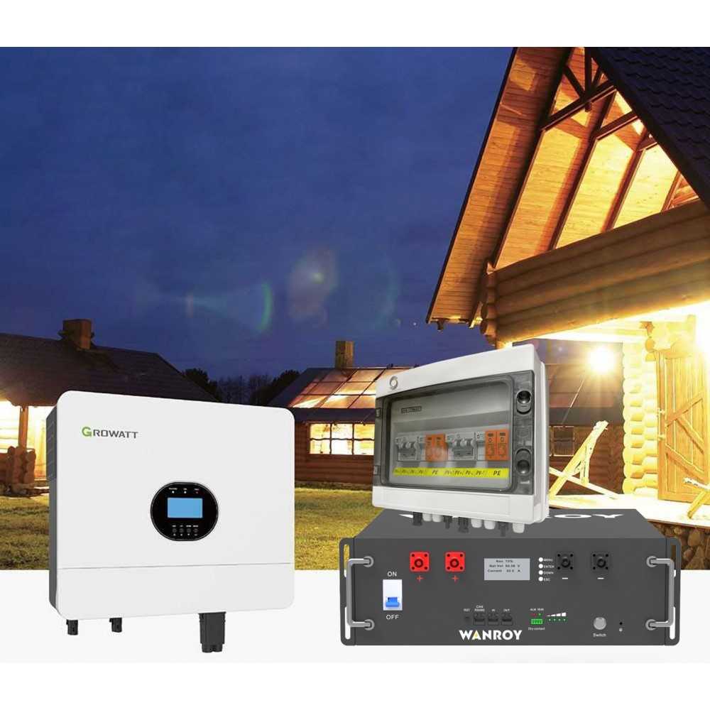 6kW 7200W PLUS Single-Phase Off Grid Photovoltaic Kit with 5kW Growatt Wanroy RACK Storage for Cabin or Isolated House