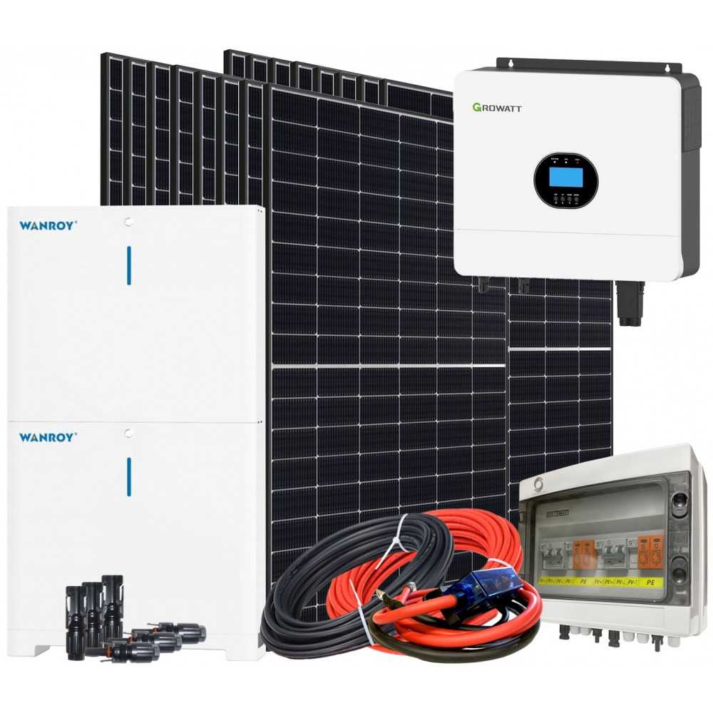 Kit fotovoltaico 6kW 7200W PLUS Monofase OFF Grid con accumulo 10kW Growatt Wanroy Per baita o casa isolata