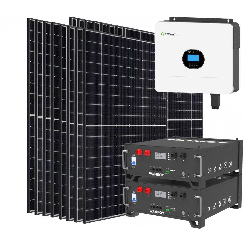 Kit fotovoltaico 6kW 7200W Monofase OFF Grid con accumulo 10kW Growatt Wanroy RACK Per baita o casa isolata