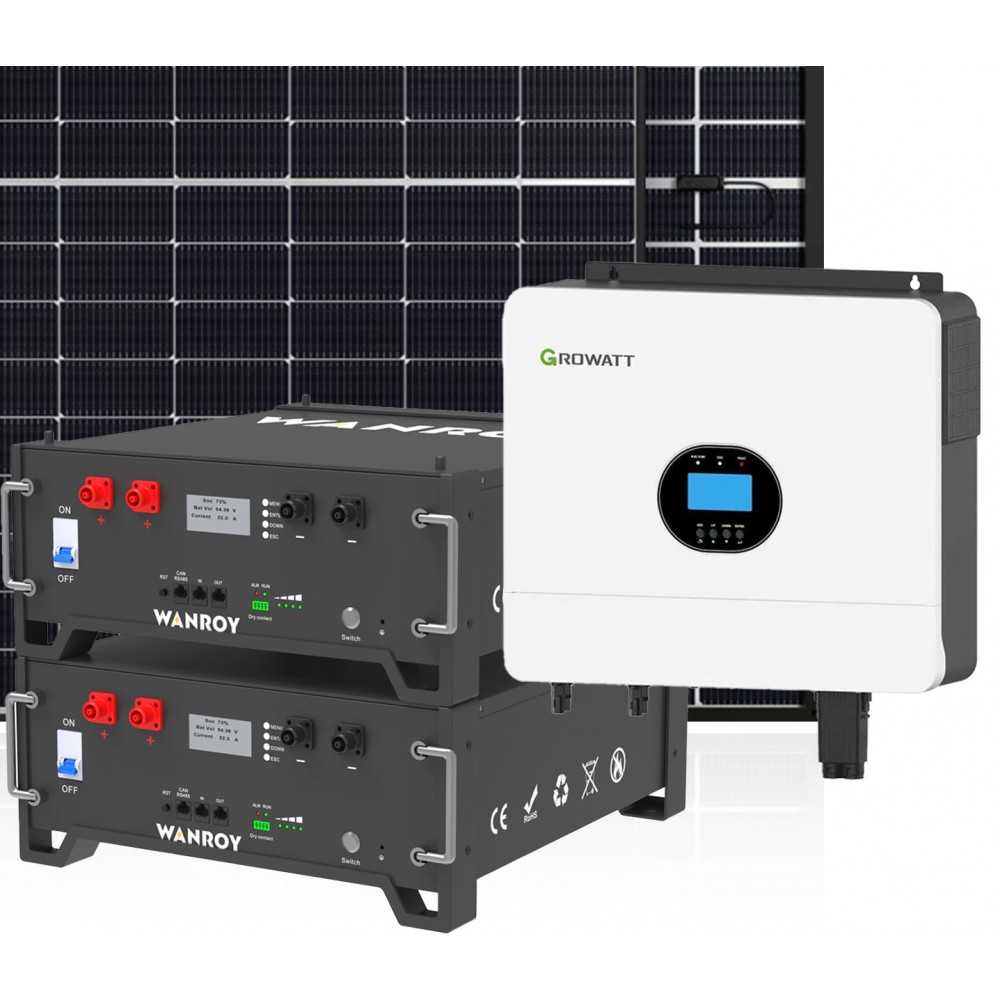 Kit fotovoltaico 6kW 7200W Monofase OFF Grid con accumulo 10kW Growatt Wanroy RACK Per baita o casa isolata