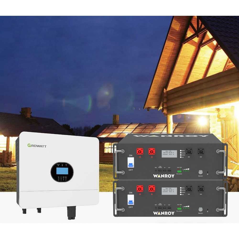 Kit fotovoltaico 6kW 7200W Monofase OFF Grid con accumulo 10kW Growatt Wanroy RACK Per baita o casa isolata