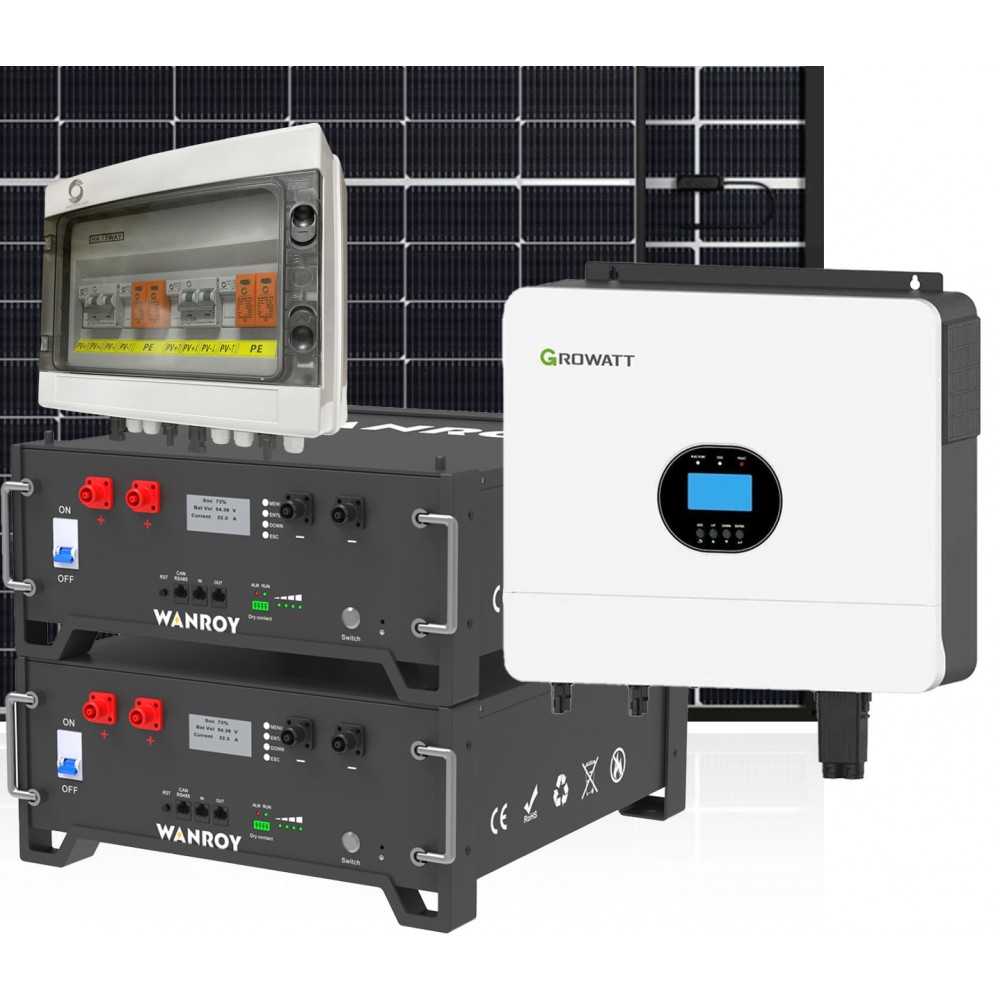 Kit fotovoltaico 6kW 7200W PLUS Monofase OFF Grid con accumulo 10kW Growatt Wanroy RACK Per baita o casa isolata