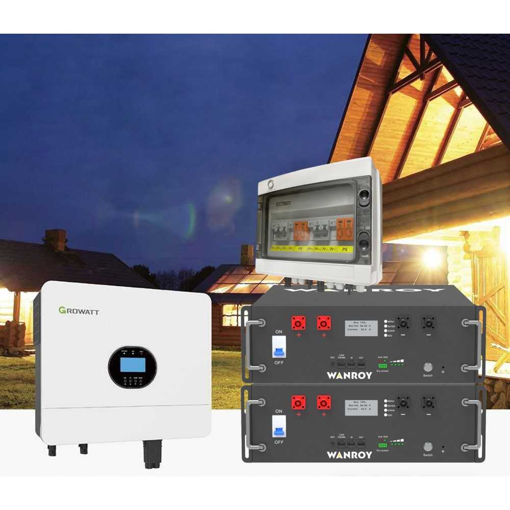 Kit fotovoltaico 6kW 7200W PLUS Monofase OFF Grid con accumulo 10kW Growatt Wanroy RACK Per baita o casa isolata