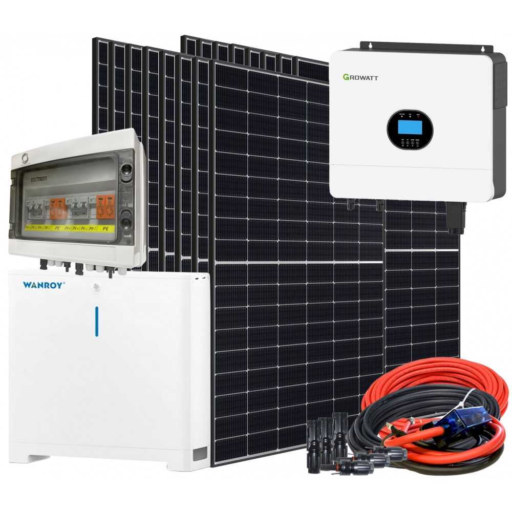 6kW 7200W PLUS 1-Phase Off-Grid Photovoltaic Kit with 5kW Growatt Wanroy Battery Storage