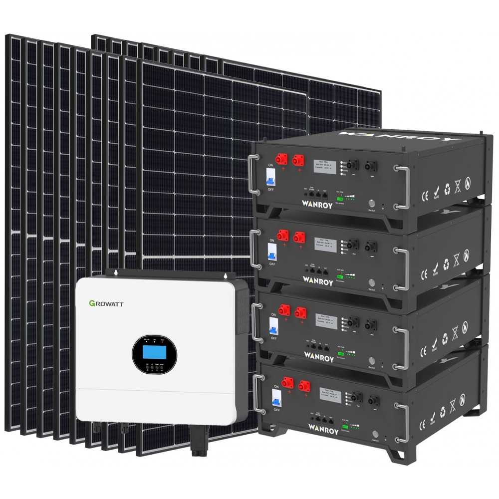 Kit fotovoltaico 6kW 8100W Monofase OFF Grid con accumulo 20kW Growatt Wanroy RACK Per baita o casa isolata