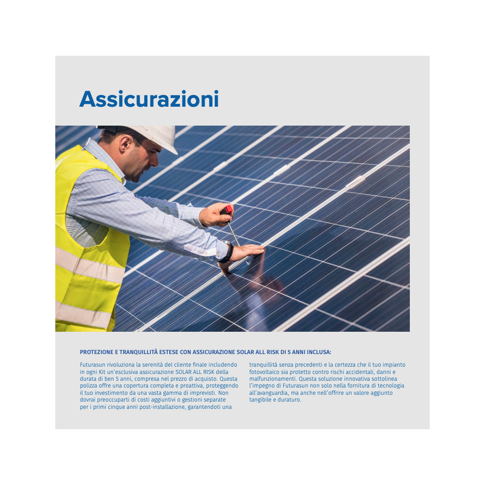 Kit fotovoltaico 6kw On-Off Grid 8.28 kW FuturaSun Inverter 6kW Batteria 10.65kWh Assicurazione SOLAR All Risk 5 Anni Inclusa