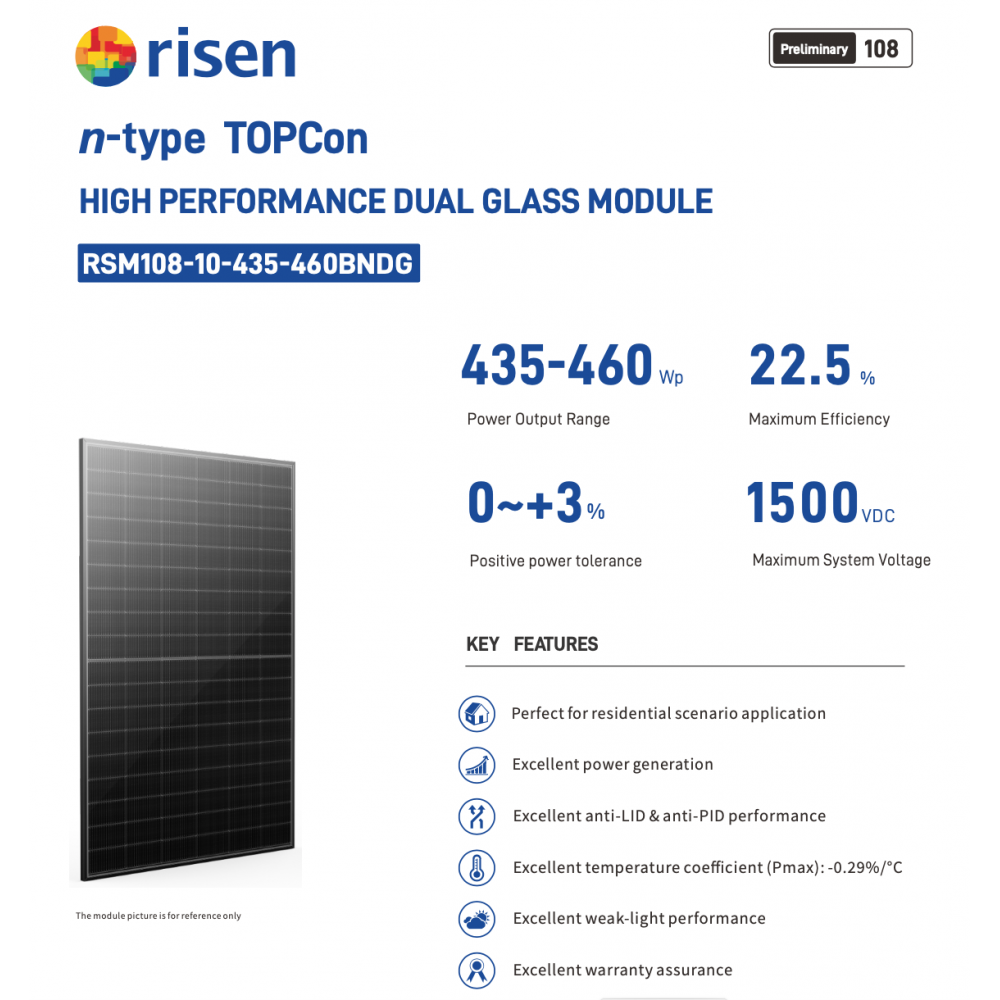 RISEN 450W Full Black N-Type RSM108-10-450BNDG Pannello Solare Fotovoltaico min 8pz