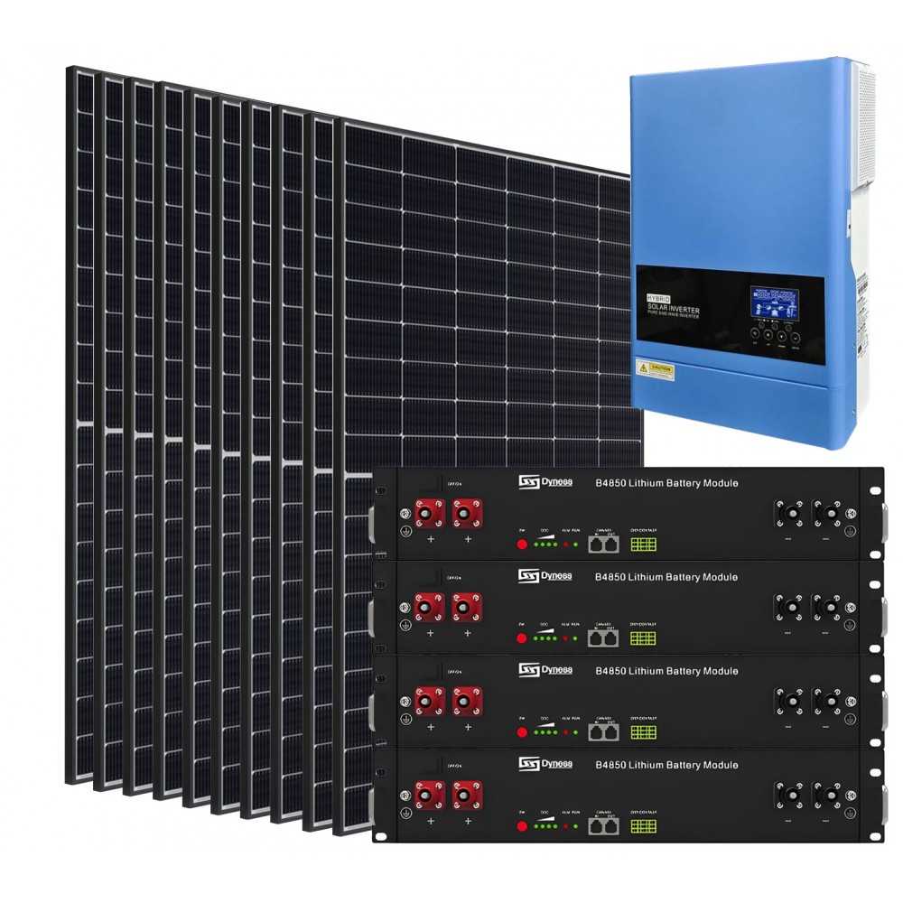 4.5kW Off Grid Photovoltaic Kit with 6kW Inverter and 9.6kWh Dyness LiFePo4 Batteries