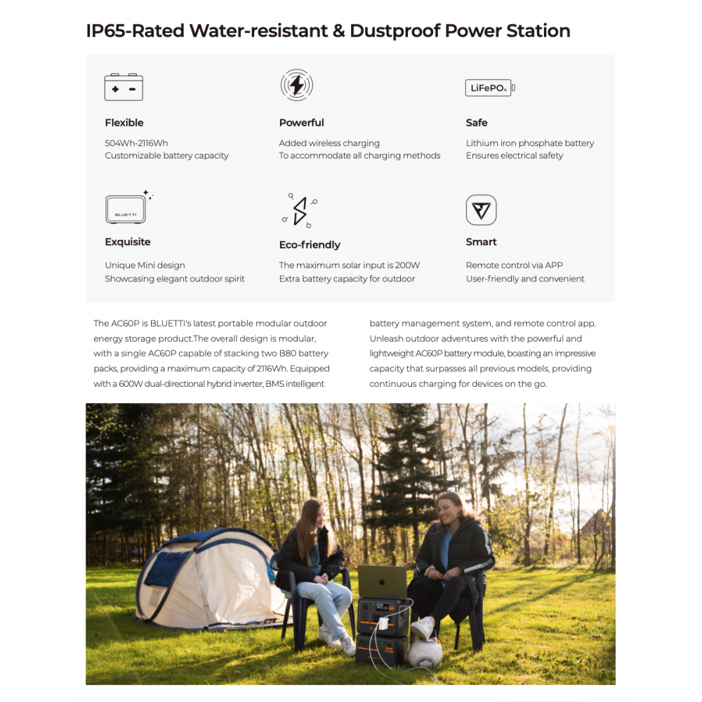 Bluetti AC60P Premium Portable Power Station 504Wh 600W