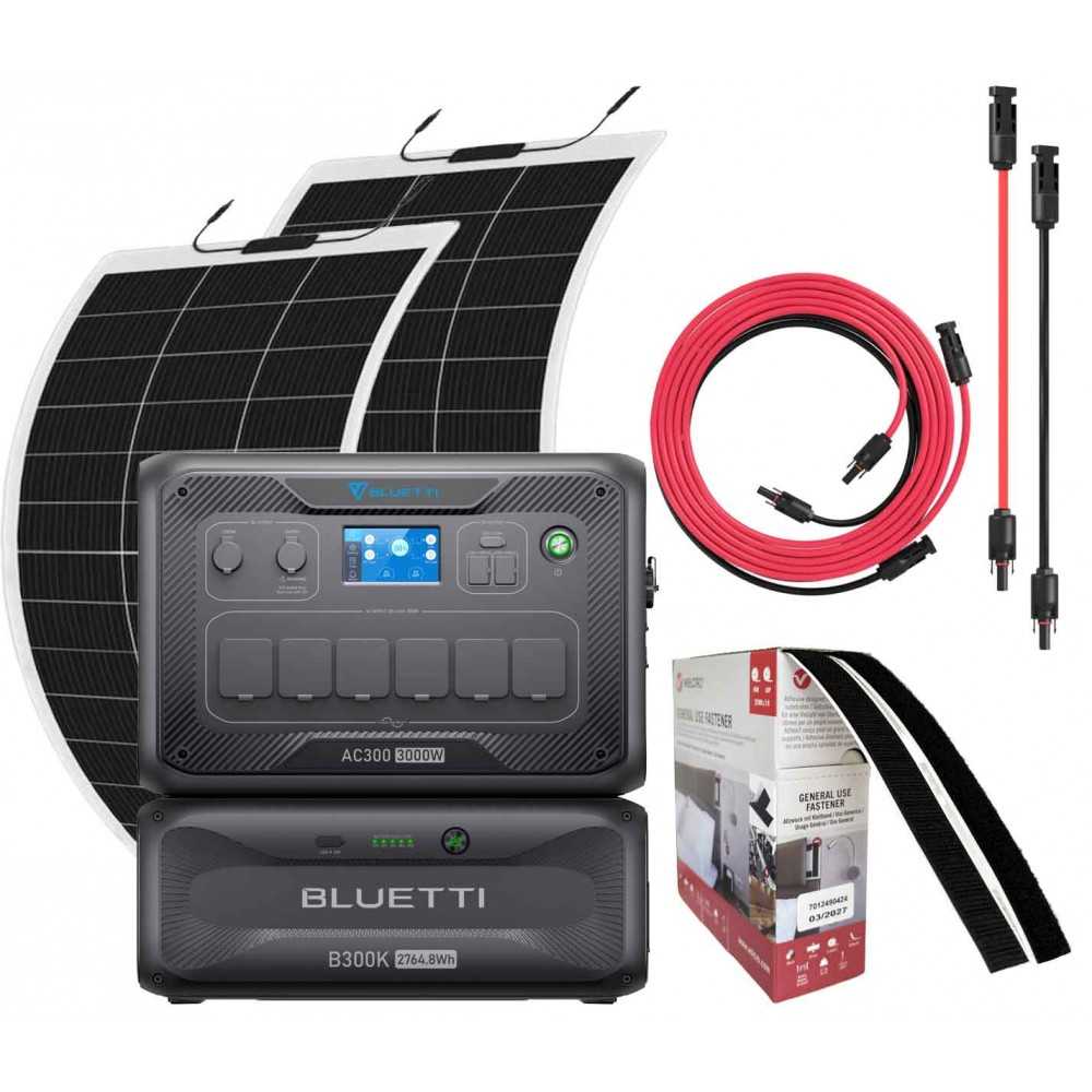 Bluetti AC300 + B300K with 2x150watt flexible panels + 5m connection kit