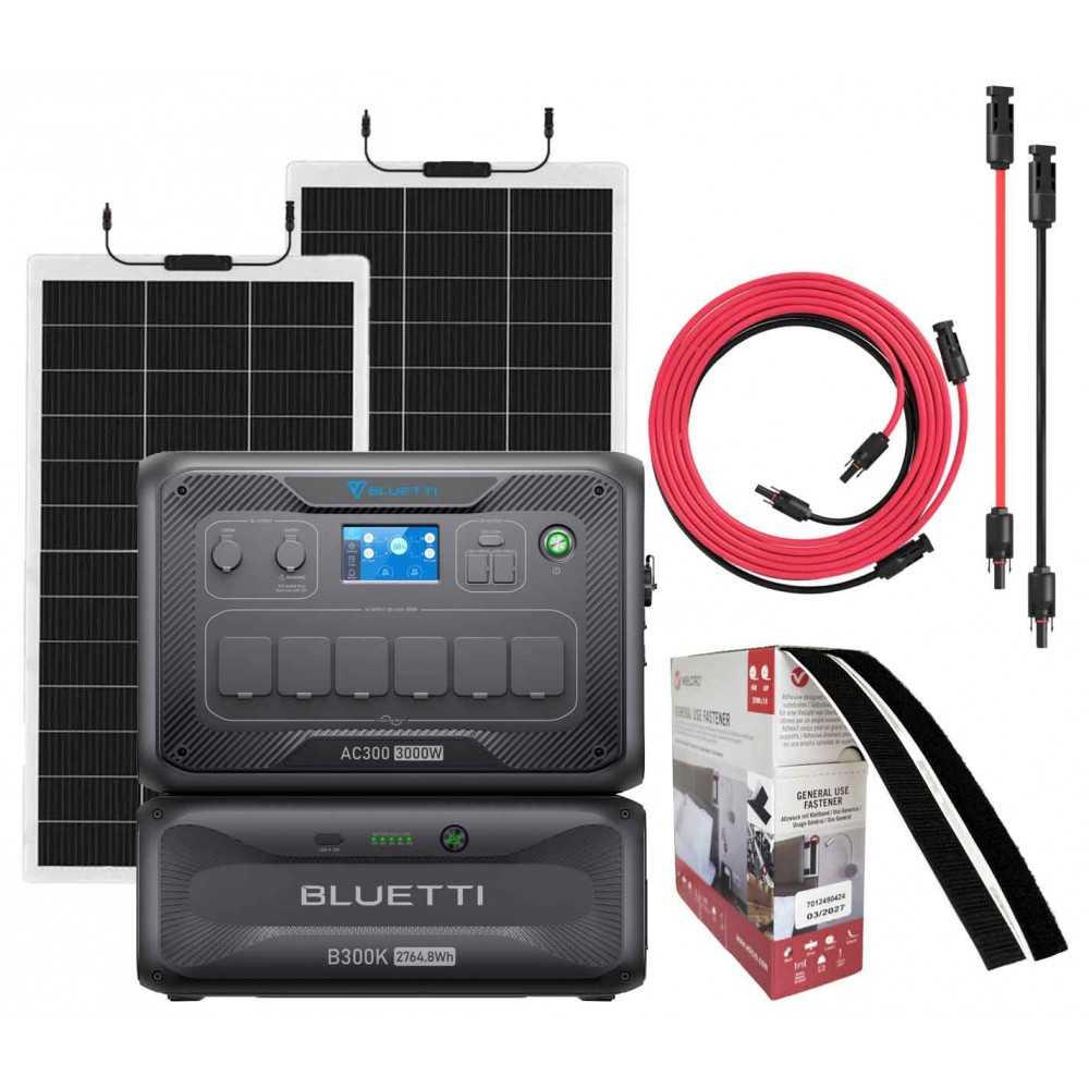 Bluetti AC300 + B300K with 2x150watt flexible panels + 5m connection kit