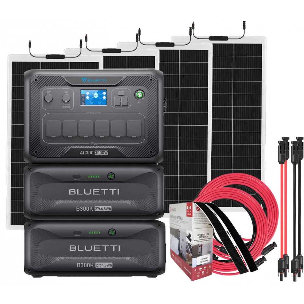 Bluetti AC300 + 2 B300K with 4x150watt flexible panels + 2x5m connection kit