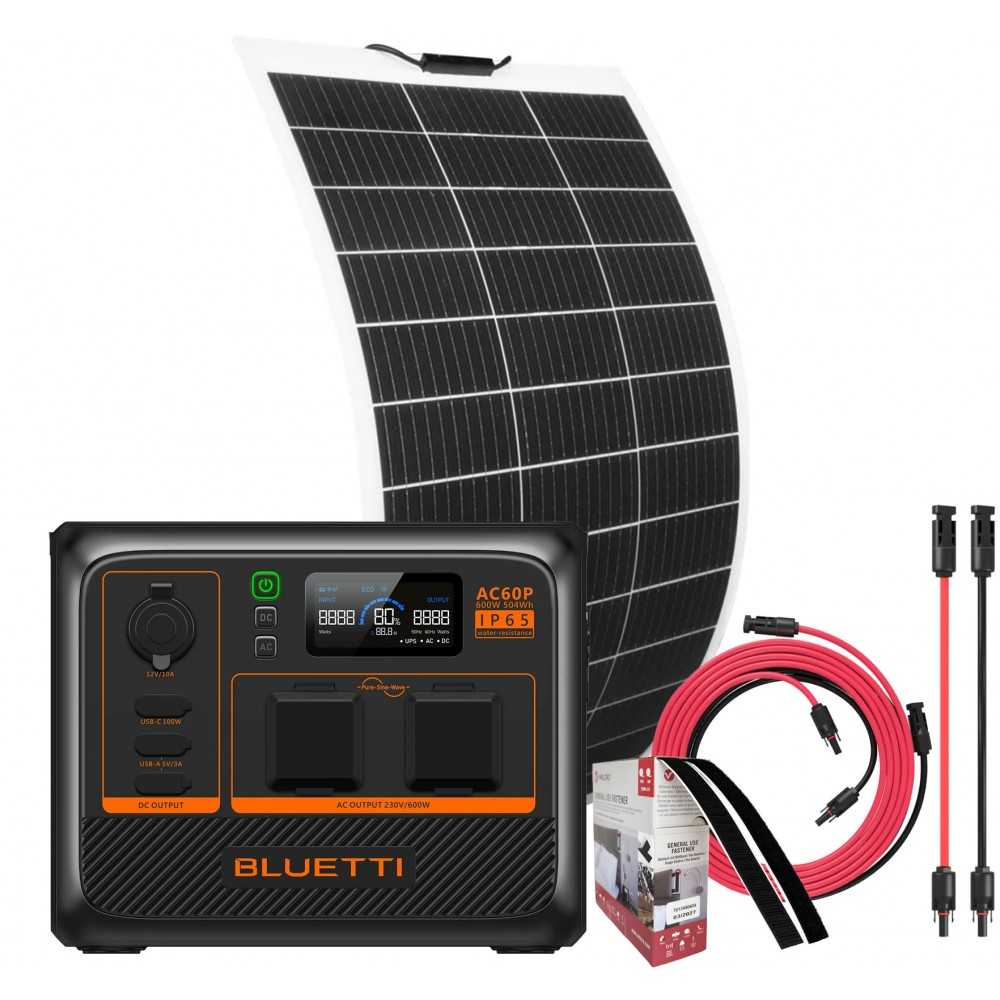Bluetti AC60P + 150W Flex Panel + 5mt Connection Kit Portable Premium Power Station 504Wh 600W