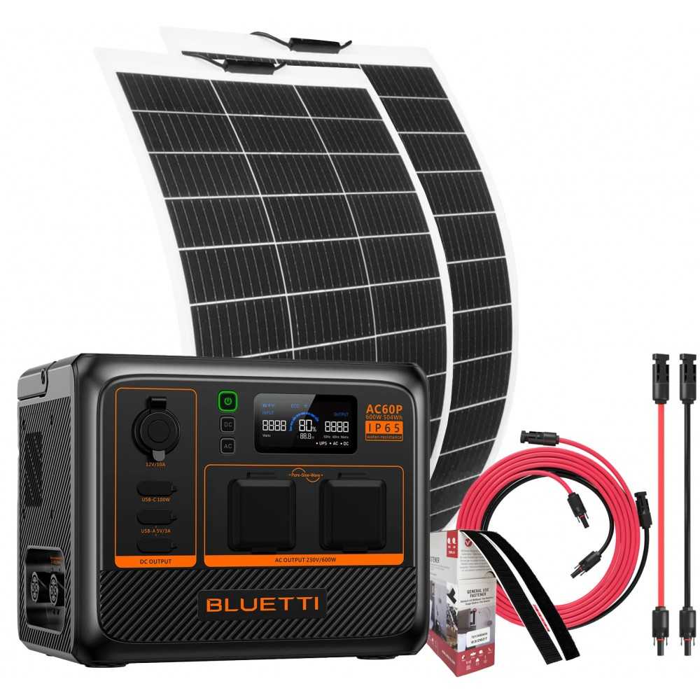 Bluetti AC180P + 2 Flex Panels 150W + Connection Kit 5mt Portable Premium Power Station 1440Wh 1800W