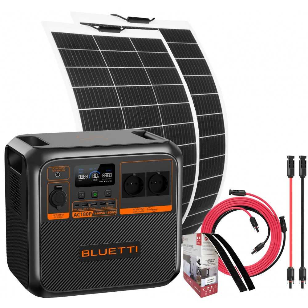 Bluetti AC180P + 2 Flex Panels 150W + Connection Kit 5mt Portable Premium Power Station 1440Wh 1800W