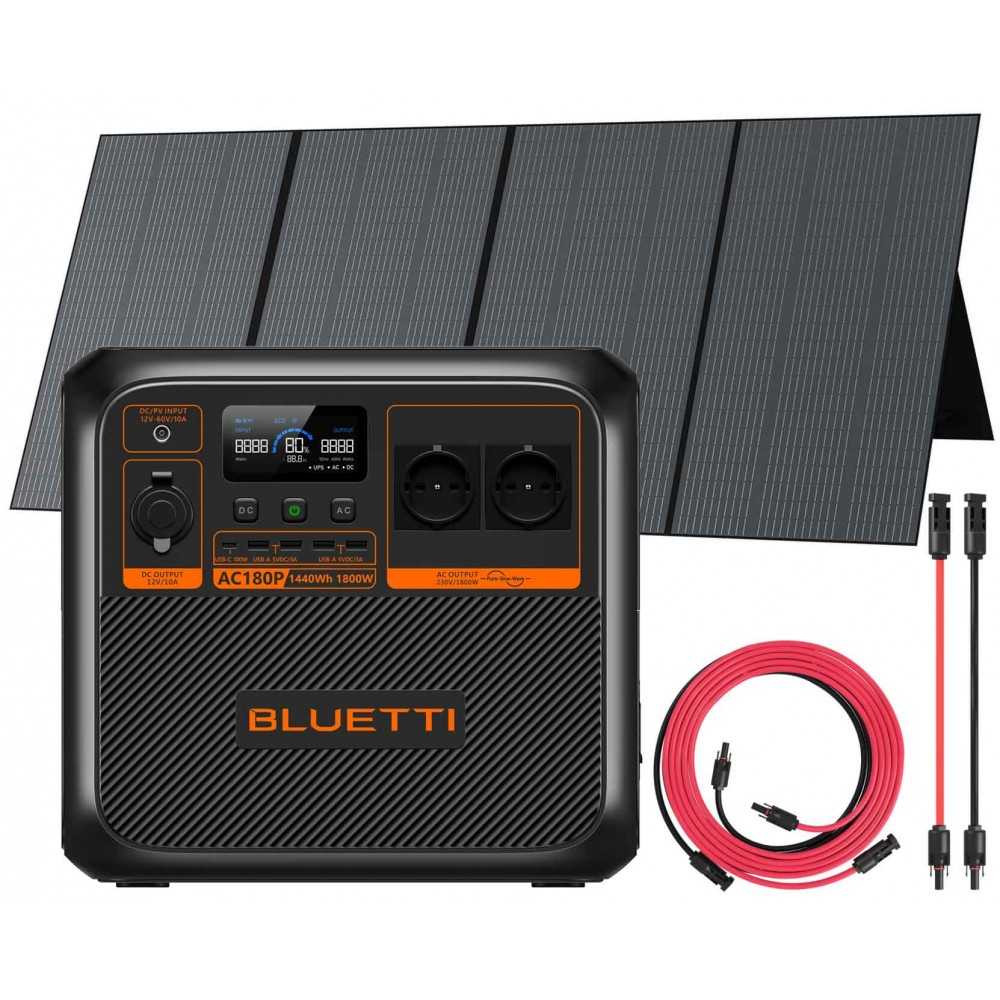 Bluetti AC180P + PV350 Panel 350W + Connection Kit 5mt Portable Premium Power Station 1440Wh 1800W