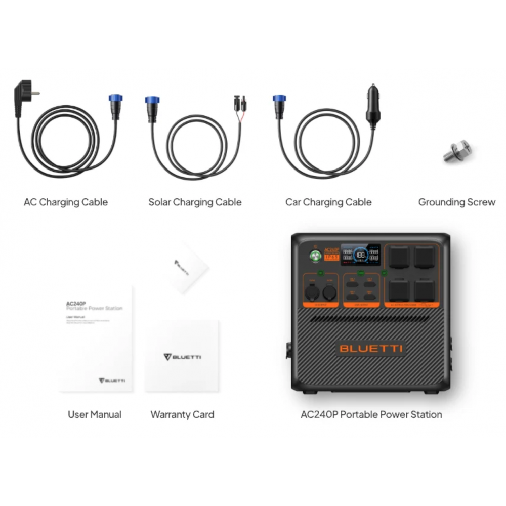 Bluetti AC240P + 1 pc Bluetti PV350 + Connection Kit 5mt Portable Premium Power Station 1843Wh 2400W