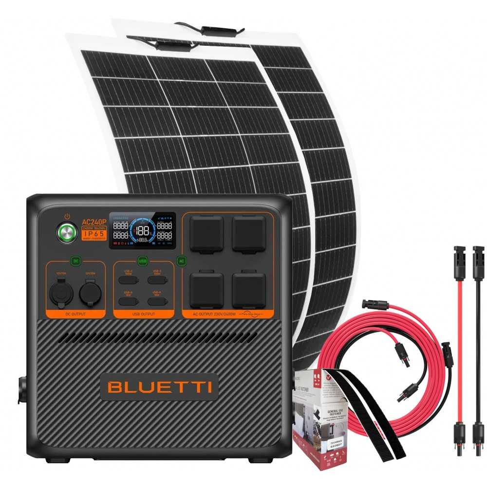 Bluetti AC240P + 2 Flex Panels 150W + Connection Kit 5mt Portable Premium Power Station 1843Wh 2400W