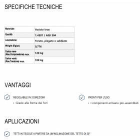 Staffa Solare regolabile Inox A2 per tetti 140x56x3mm 20+