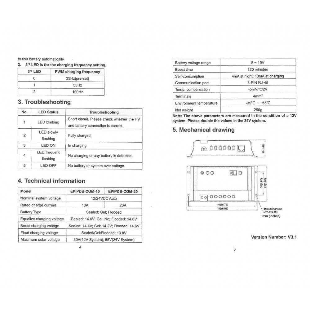 Regolatore PWM 12/24V 10A di carica Doppia Batteria Camper Barca Baita