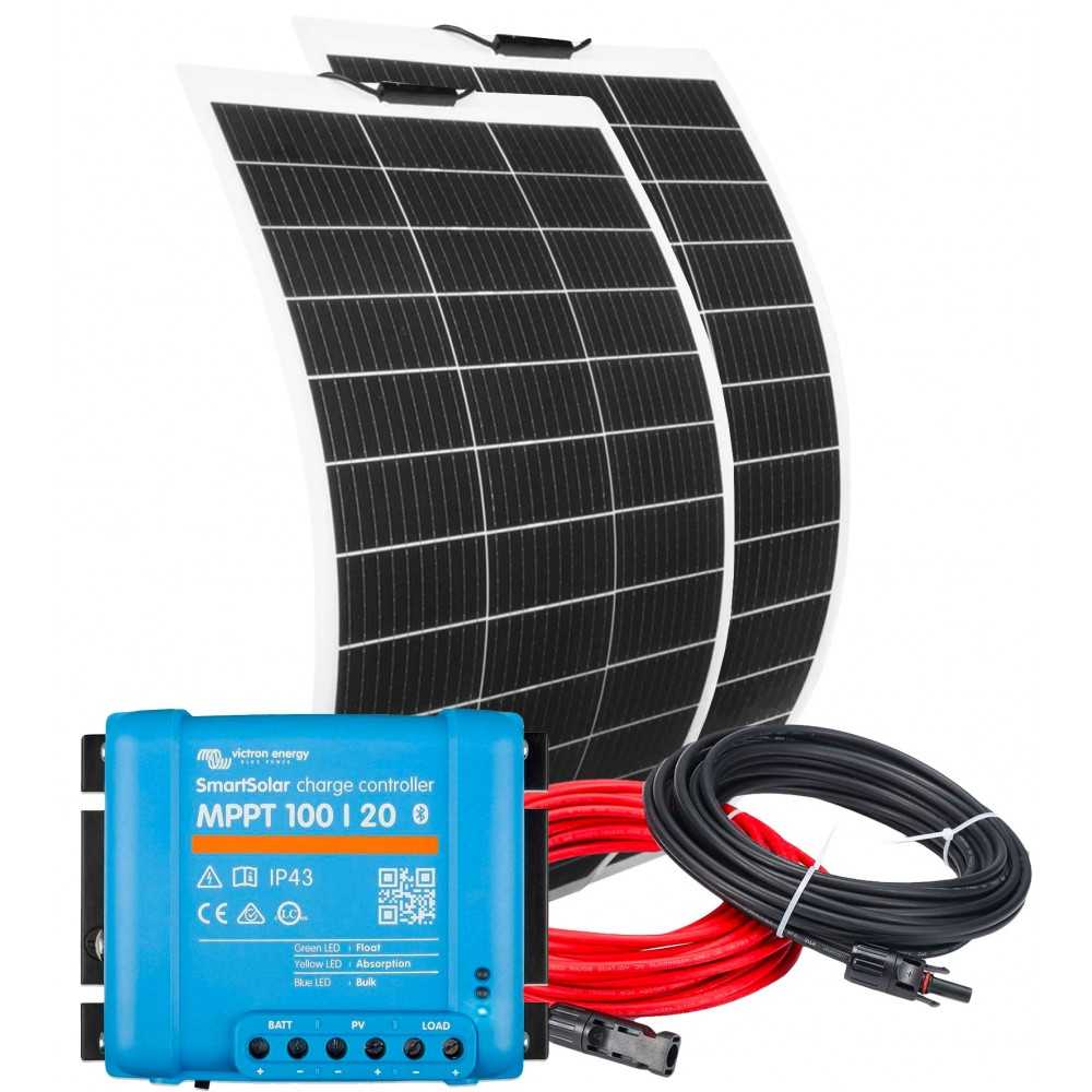 Kit Camper Fotovoltaico Flessibile Pannello Solare 12V 300W + Victron SmartSolar MPPT 100|20A + Kit Cavi 2X5MT