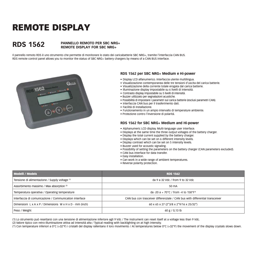 Quick Battery Charger SBC NRG+ Medium 950 FR 40A/24V 3 Outputs 243x479x116mm with remote panel