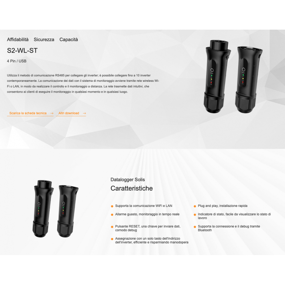 Solis S2-WL-ST-4Pin Chiavetta Wi-Fi LAN connettore a 4-Pin