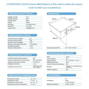 copy of Ultimatron LiFePO4 12V 200Ah ULM-12-200H Lithium Battery BMS Smart Bluetooth Camper Van