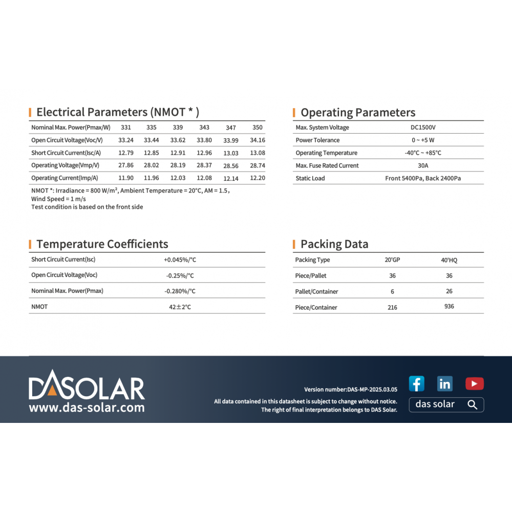 DAS SOLAR DAS-DH96NE.A 450W BW Double glass Topcon single-sided photovoltaic module with silver frame