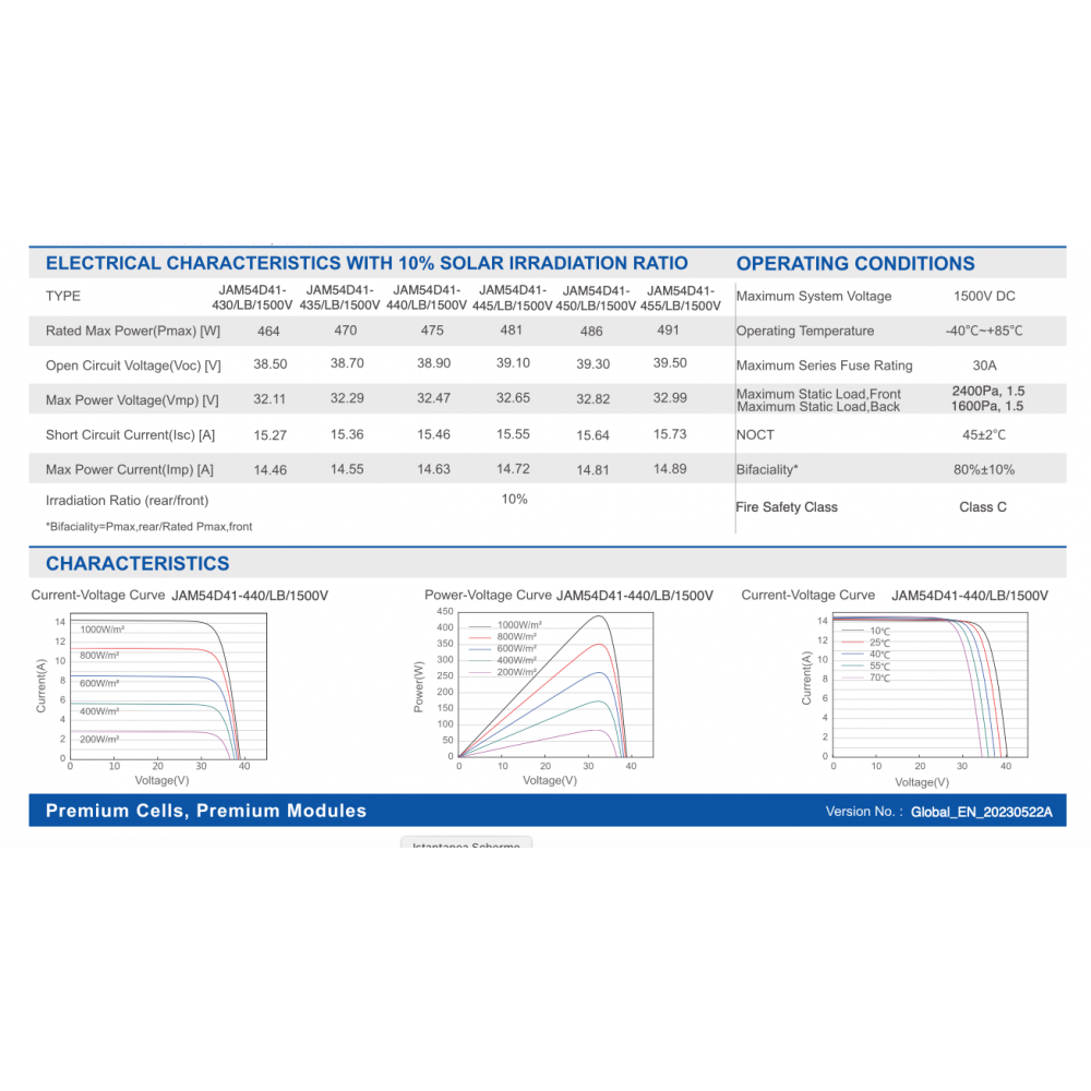 JA SOLAR 450W JAM54D41-450 Full Black bifacciale N-Type Glass-Glass Pannello Solare min 12pz