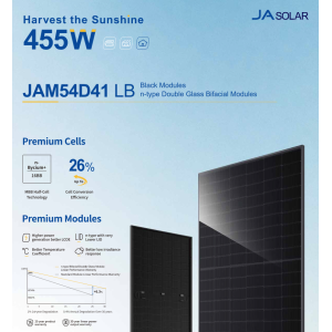 JA SOLAR 450W JAM54D41-450 Full Black bifacciale N-Type Glass-Glass Pannello Solare min 8pz
