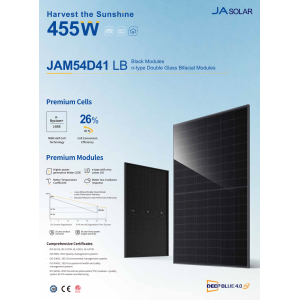 JA SOLAR 450W Full Black JAM54D41-450 N-Type Glass-Glass Solar Panel min 8pz