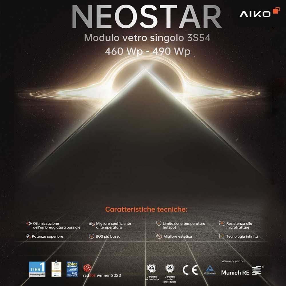 AIKO NEOSTAR AIKO-A-MCE54Mb 3S54 470W Mono-Glass Pannello Solare min 8pz