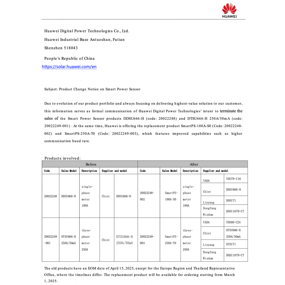 Huawei DDSU666-H Meter Monofase 100A DDSU71 - DDSU1079-CT - YDS70-C16